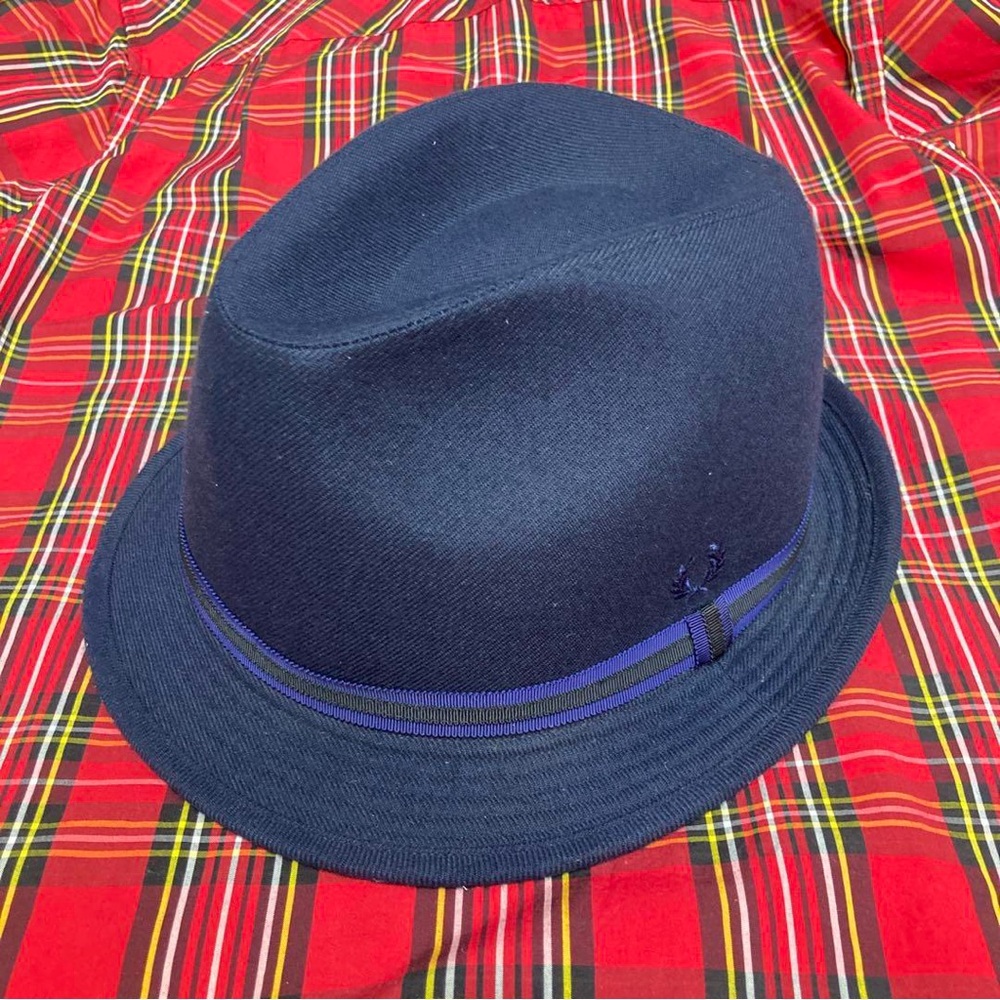 Navy Blue Fedora Hat with Purple Band